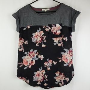 Rewind Gray and Black Floral T-Shirt, Small